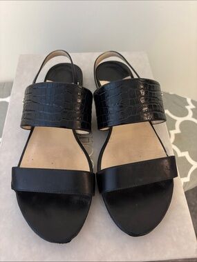 Jimmy Choo Black Croc-Embossed Leather Slingback Sandals